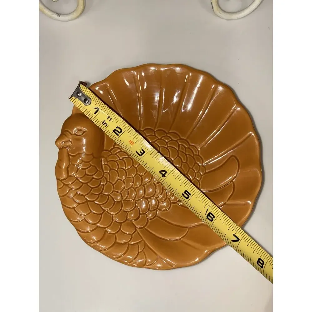 Pottery Barn Turkey Appetizer Plate Thanksgiving Brown Fall Tiny Side Chip